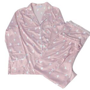 Women's Satin Pink Pajama Set Long Sleeve Button  Sleepwear. 2-Piece charming he